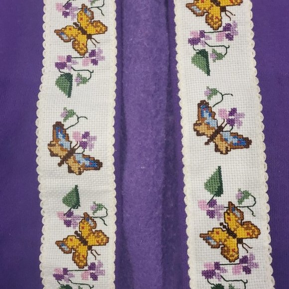 Vintage 90s Purple Granny Core Open Cardigan Sweatshirt Purple Butterflies XL - Picture 4 of 10